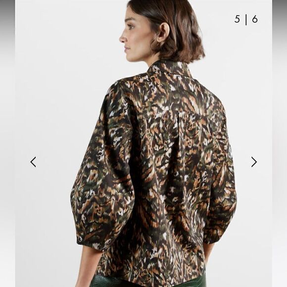 Ted Baker Evrett Lantern Sleeve Shirt Khaki Size 4 - US 12 - Picture 3 of 12